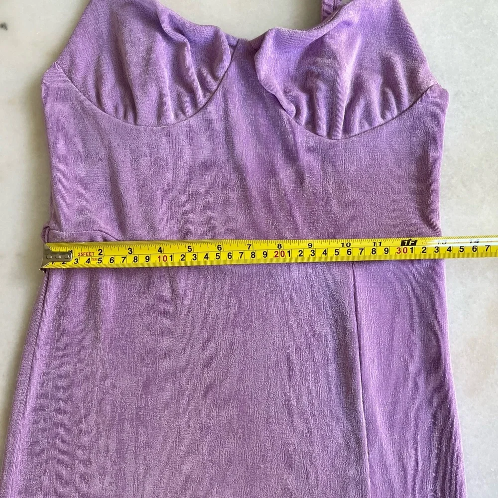 Cider Lavender Midi Dress Flirty Thigh High Stretchy Fabric Bustier Neckline - Picture 6 of 10